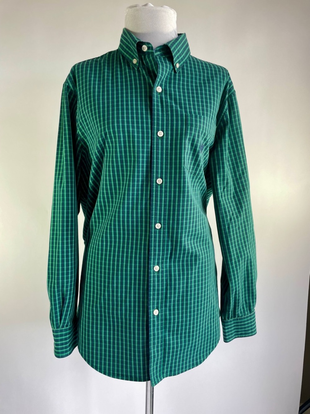 Chaps Green Plaid Button Down Shirt Size M Stretch Easy Care Classic Fit